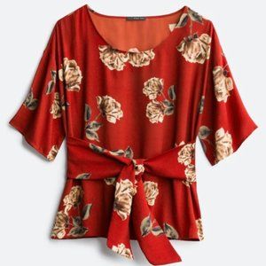 Stitch Fix | West Kei | Orange Floral Julianne Tie Front Blouse NWT